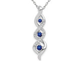 1/4 Carat (ctw) Natural Blue Sapphire Twist Pendant Necklace with Diamonds in 10K White Gold with Chain